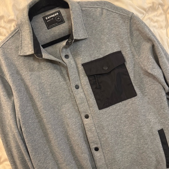 Express men’s collared button up shirt jacket | gray/black | Size L | New - Picture 10 of 11